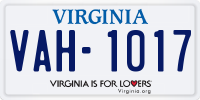 VA license plate VAH1017