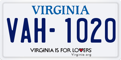 VA license plate VAH1020