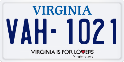 VA license plate VAH1021