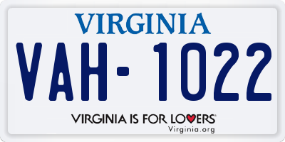 VA license plate VAH1022
