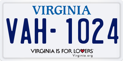 VA license plate VAH1024