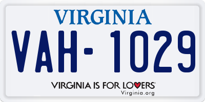VA license plate VAH1029