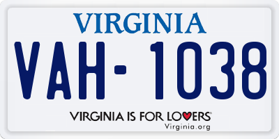 VA license plate VAH1038
