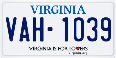 VA license plate VAH1039