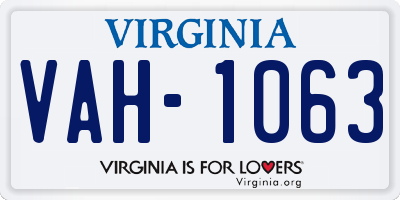 VA license plate VAH1063