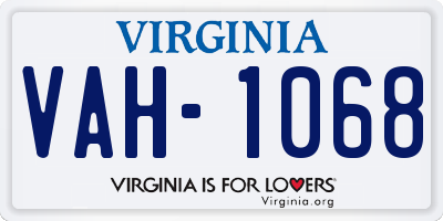 VA license plate VAH1068