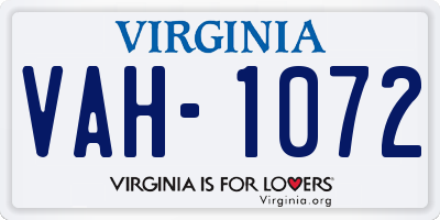 VA license plate VAH1072