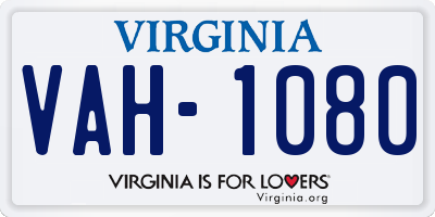 VA license plate VAH1080