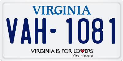 VA license plate VAH1081