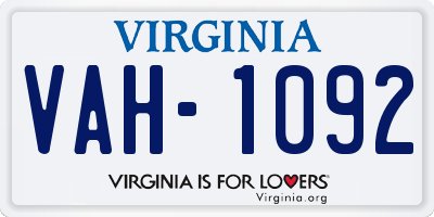 VA license plate VAH1092