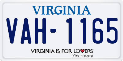 VA license plate VAH1165