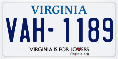VA license plate VAH1189