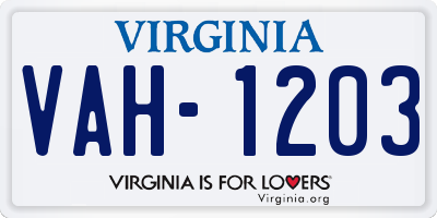 VA license plate VAH1203