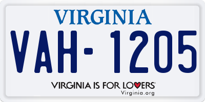 VA license plate VAH1205