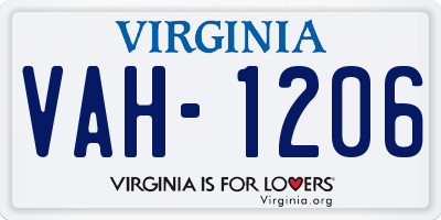 VA license plate VAH1206