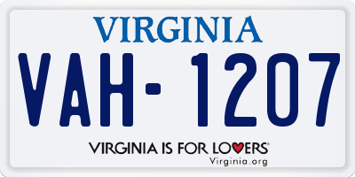 VA license plate VAH1207