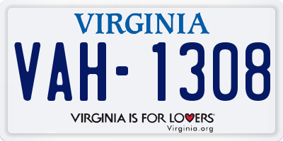 VA license plate VAH1308