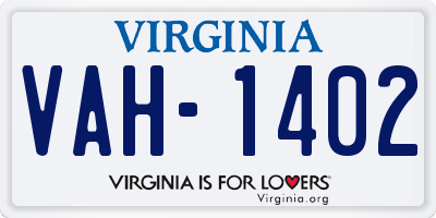 VA license plate VAH1402