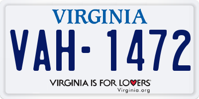 VA license plate VAH1472