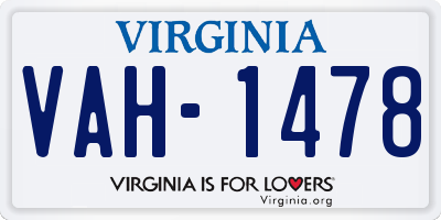 VA license plate VAH1478