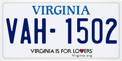VA license plate VAH1502
