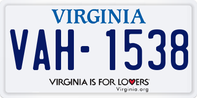 VA license plate VAH1538
