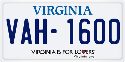 VA license plate VAH1600