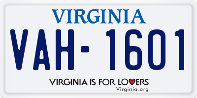 VA license plate VAH1601
