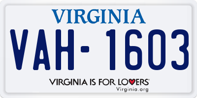 VA license plate VAH1603