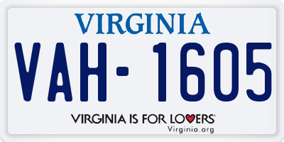 VA license plate VAH1605