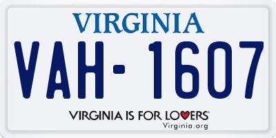VA license plate VAH1607