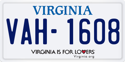 VA license plate VAH1608
