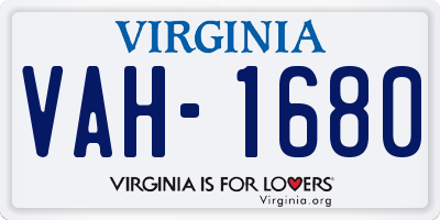 VA license plate VAH1680