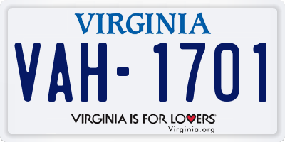 VA license plate VAH1701