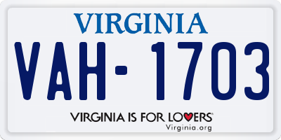 VA license plate VAH1703