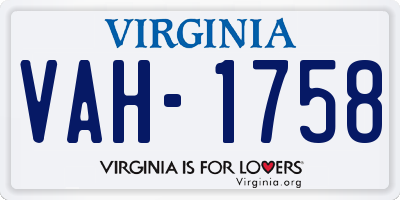 VA license plate VAH1758