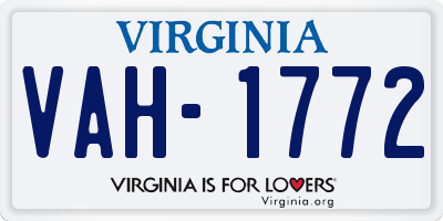VA license plate VAH1772