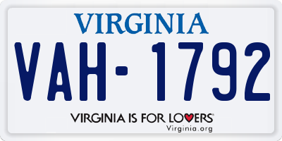VA license plate VAH1792