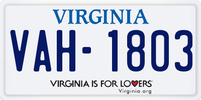VA license plate VAH1803