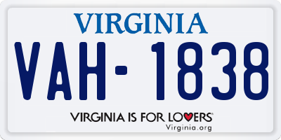VA license plate VAH1838