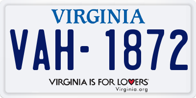 VA license plate VAH1872