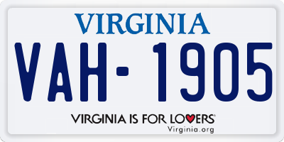VA license plate VAH1905