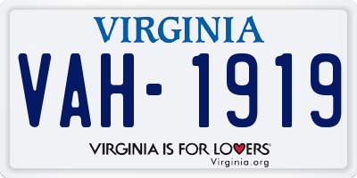 VA license plate VAH1919