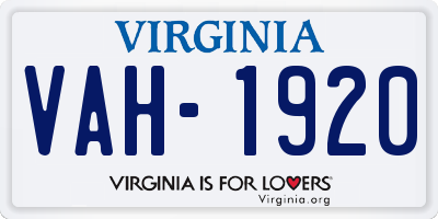 VA license plate VAH1920