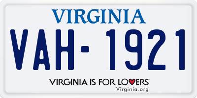 VA license plate VAH1921