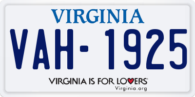 VA license plate VAH1925