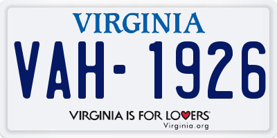 VA license plate VAH1926