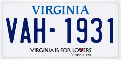 VA license plate VAH1931