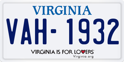 VA license plate VAH1932