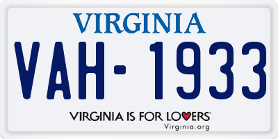 VA license plate VAH1933